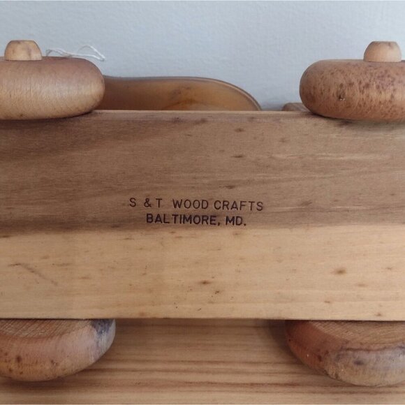 Vintage mid Century S&T Wood Crafts Wooden Car 2 Glass P*pe Rest Holder Rack - Picture 8 of 10